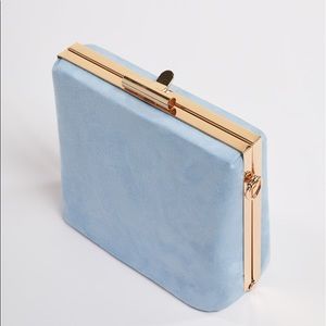 BABY BLUE CHIC SUEDE CLUTCH BAG